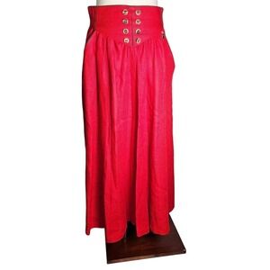 Friesacher Zeiler Vintage 60s 100% Thick Linen Red Cottagecore Skirt 38